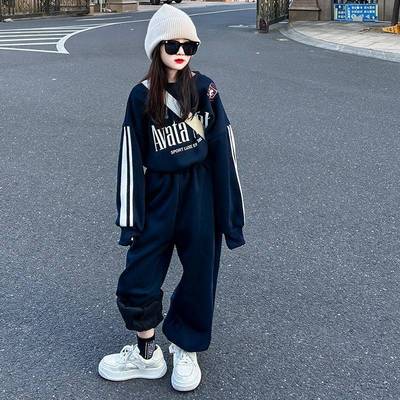 商城同款女童运动套装时髦2024新款中大童秋冬卫衣两件套加绒加厚