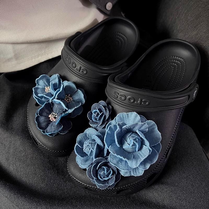 适配crocs洞洞鞋配饰ins风黛蓝绮梦鞋扣高级感女洞洞鞋花鞋子装饰