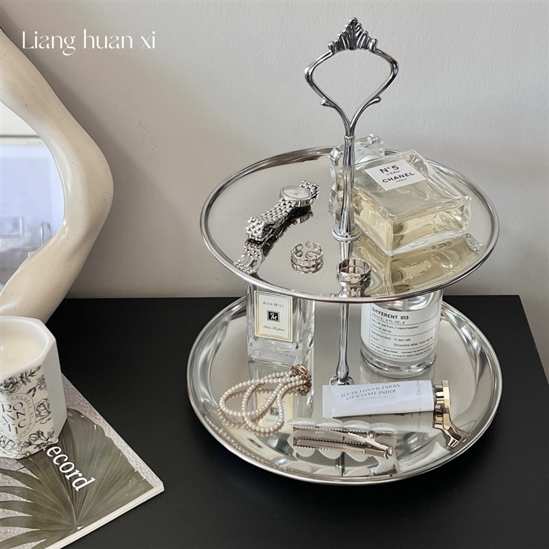 梁欢喜高级双层香水首饰s收纳架轻奢银钥匙杂物桌面置物架收纳托