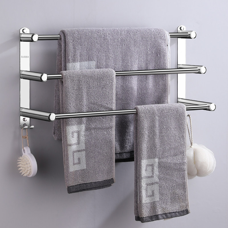 304不锈钢毛h巾架毛巾杆日式三杆免打孔浴室卫生间挂架三层浴巾架