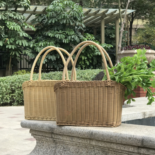 ins仿藤编篮柳编手提篮购物篮果篮置物篮L收纳篮筐买菜篮子野餐篮