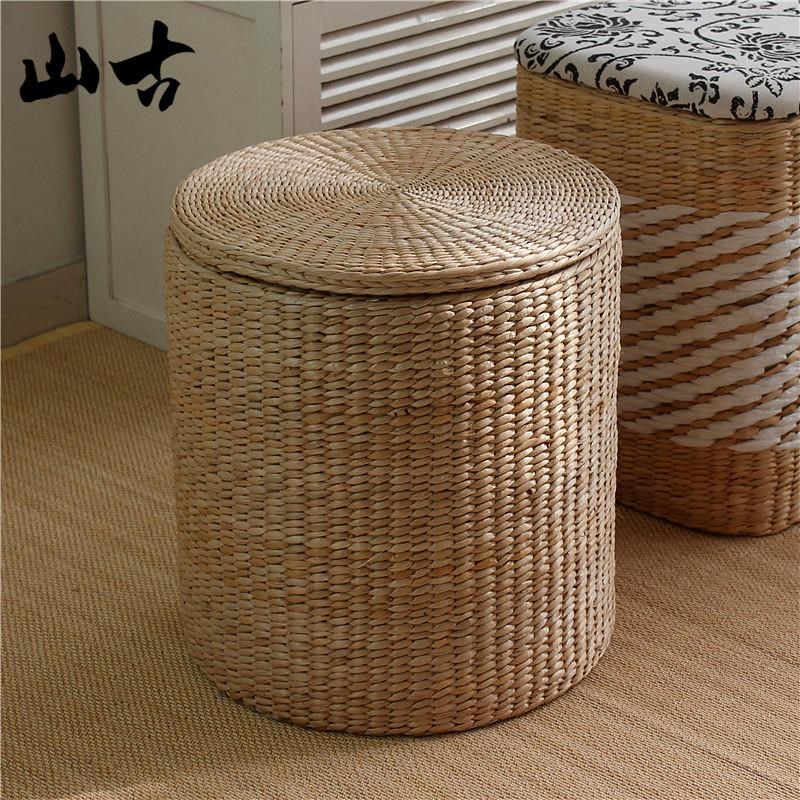 藤编收纳凳可坐收纳箱门口家用换鞋凳客厅储物凳T实木沙发凳搁脚