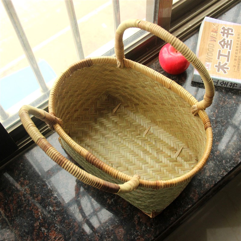 竹编提篮 手提菜篮 p竹篮子果篮 水果收纳菜筐 环保购物篮家用竹