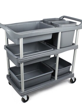 餐厅大号收餐车三层手推车塑料多功能H移动收集收碗餐具车食堂商