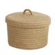 日式 黄麻c编织化妆品收纳盒桌面杂物零食整理收纳篮有盖布艺收纳