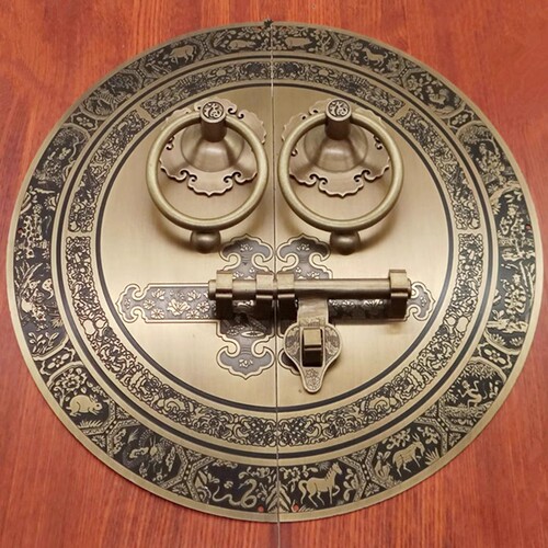仿古大门拉手中式纯铜门环门锁把手圆形老式木门门V栓锁插销铜配