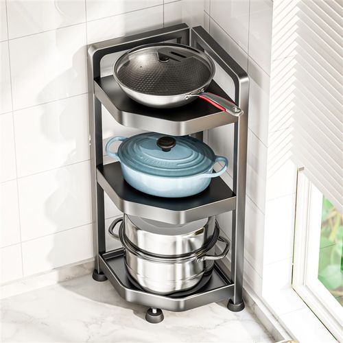 厨房转角置物架角落三角架厨具y储物架放锅架子落地多层锅具收纳