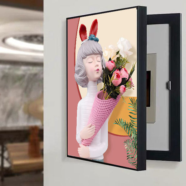 竖款电表箱装饰画免打孔遮挡配电箱总开关M电闸盒中式客厅餐厅挂