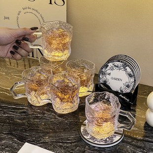耐热早餐牛奶杯轻奢高档办公室水杯冷饮杯 高颜值玻璃杯家i用套装