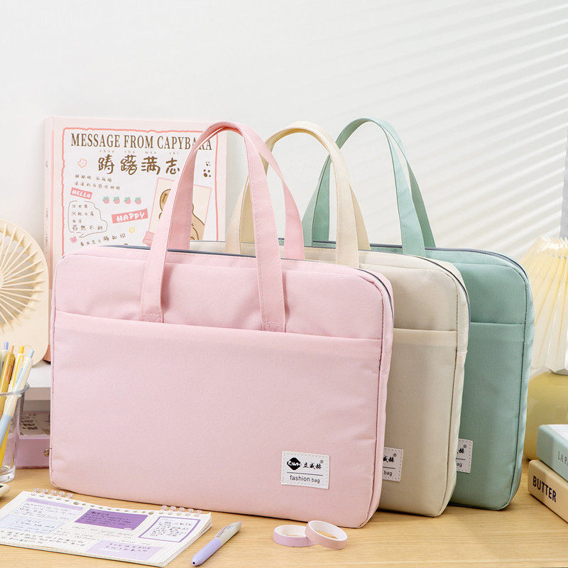 时尚简约电脑包A4手提办公文件袋牛津布立体加宽商务公文包小清新ipad平板资料包学生手提补习袋大容量防水