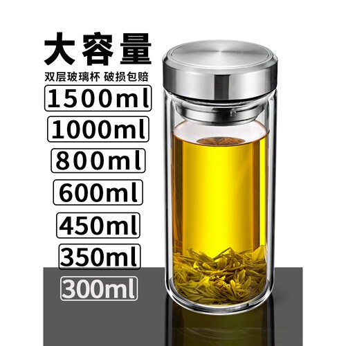 德国进口官方正品大容量摔不烂玻璃杯男士双层防爆水杯便携泡茶杯