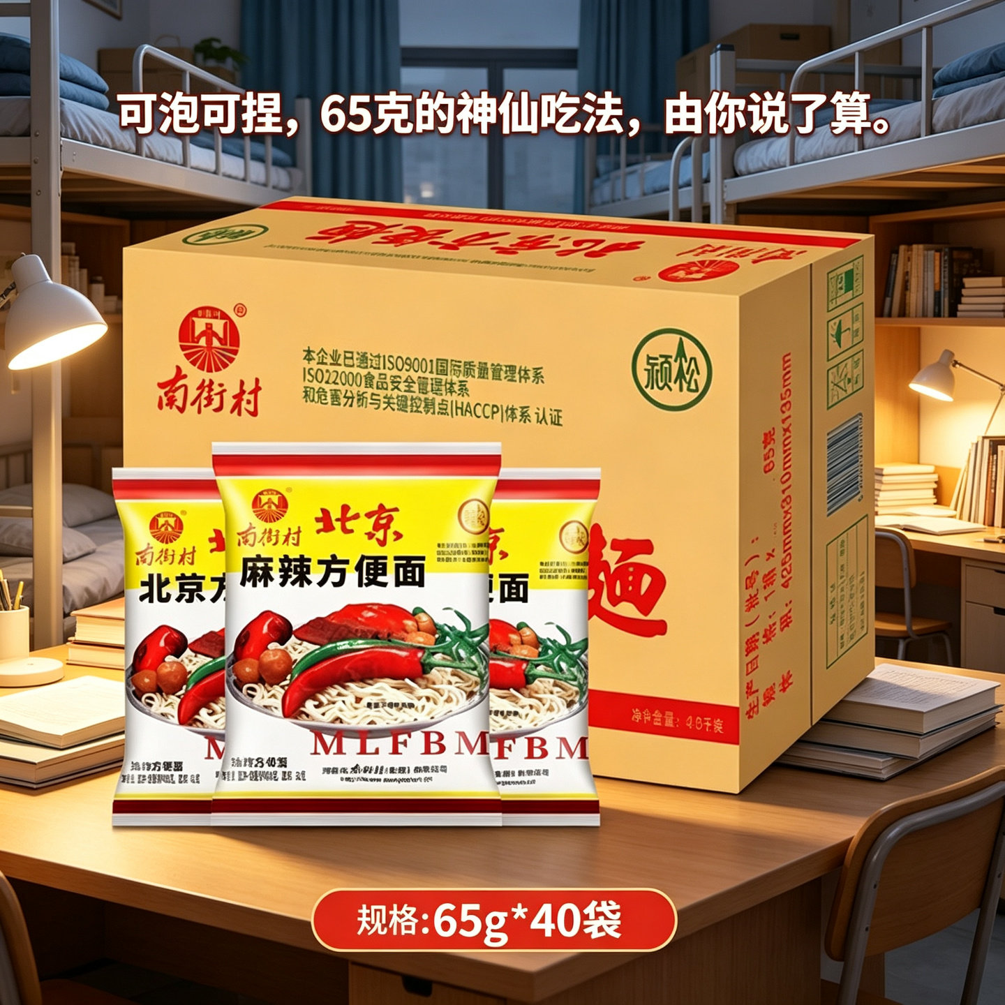 南街村老北京方便面65g/袋*40袋开袋速食麻辣干吃干脆面整箱包邮