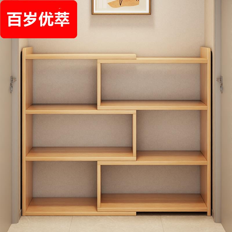 走廊书架一体靠墙可伸缩书柜家用储物柜转角置物架子客厅过道矮柜
