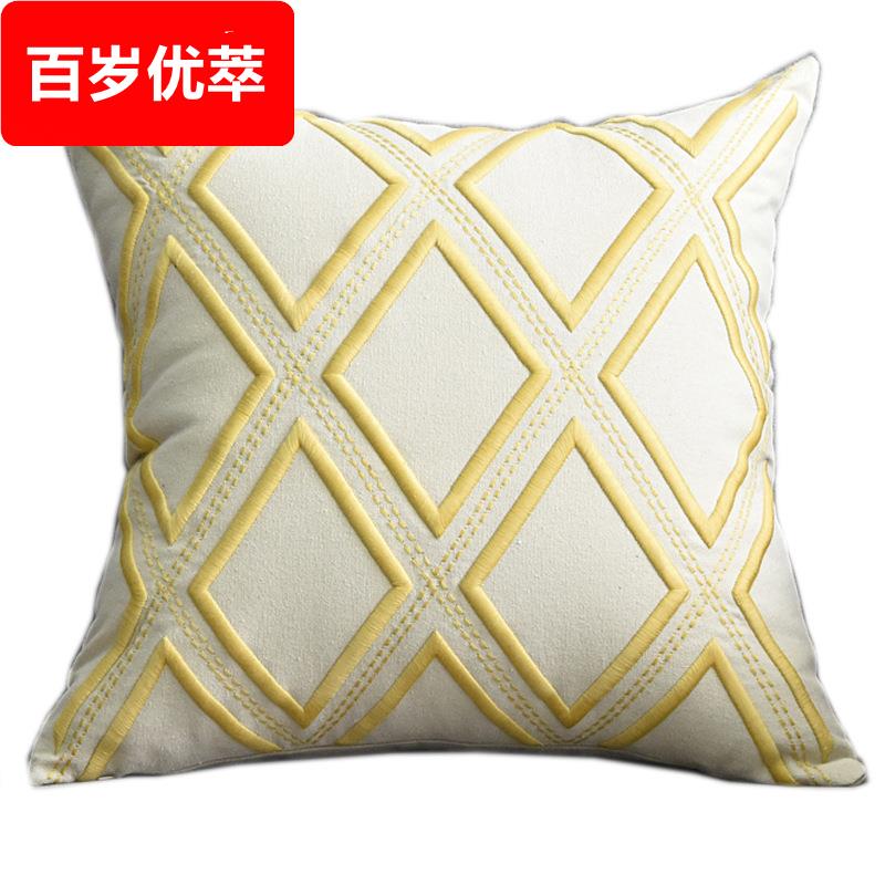简约几何菱形立体浮雕绣花刺绣抱枕套靠垫棉麻沙发抱枕套不含芯