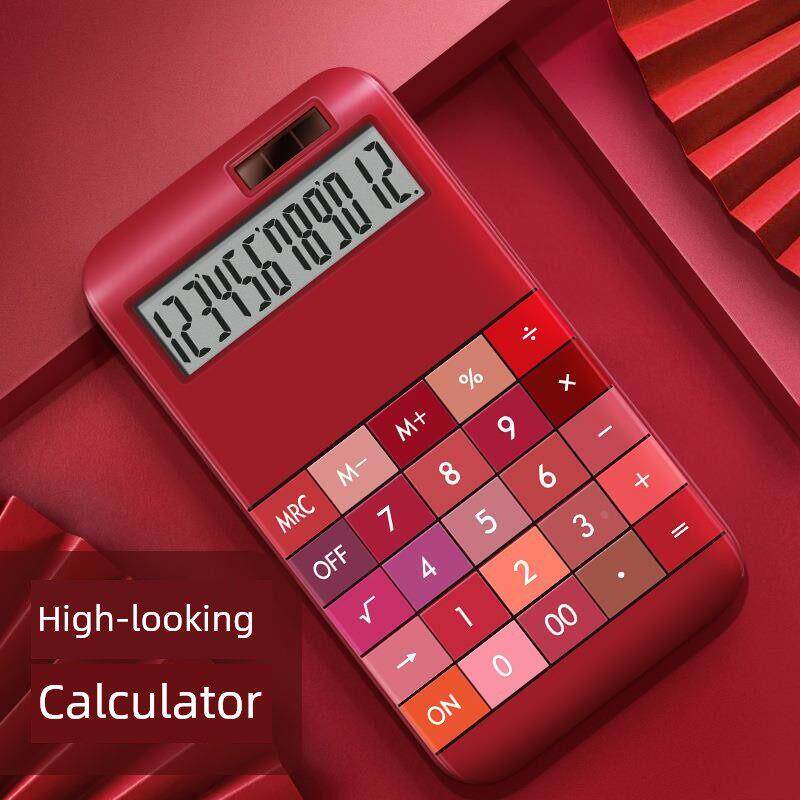 计算器，高望办公室专用的真正的太阳能12位大屏幕显示器，胭脂红色