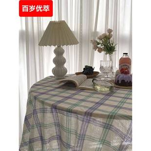 INS韩风家居卧室书房桌垫沙发布学生宿舍桌布棉麻格子书桌茶几布