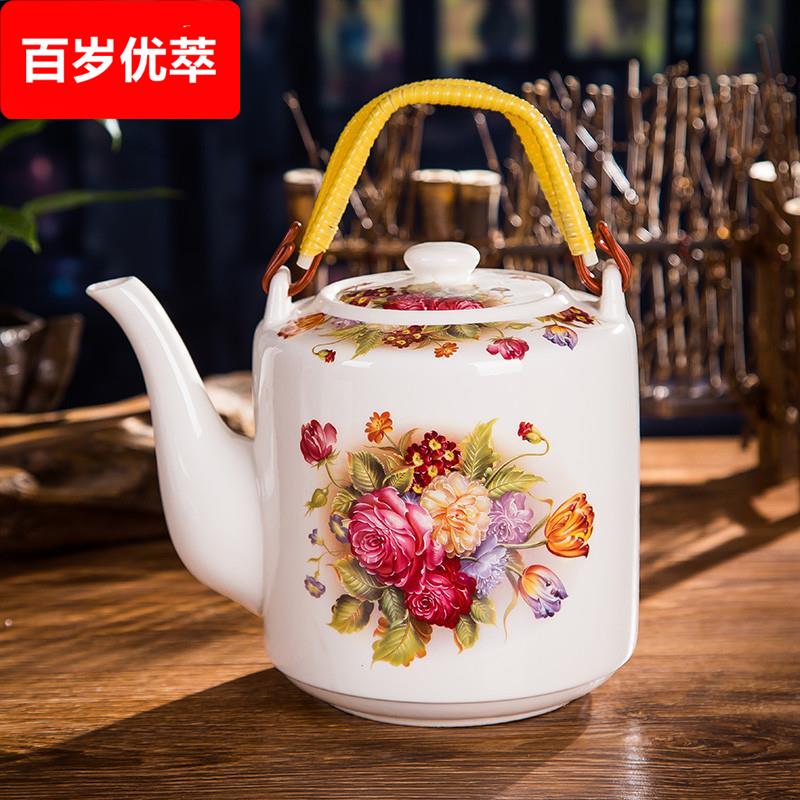 老式景德镇陶瓷泡茶壶大容量冷水壶耐高温壶青花瓷壶号提梁大茶杯