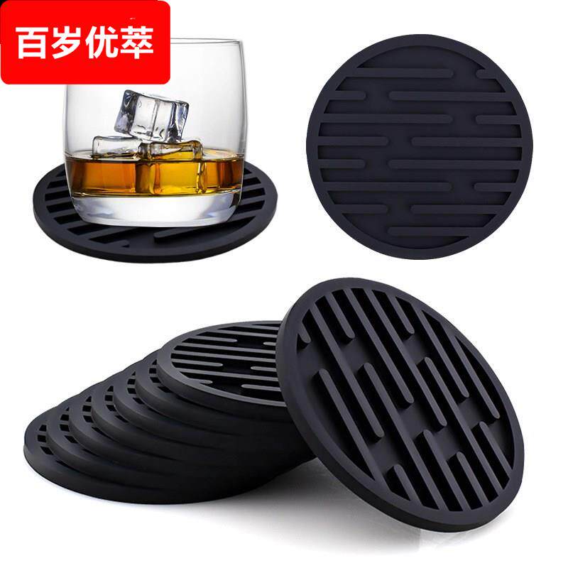 加厚沥水硅胶杯垫圆形隔热软胶茶杯垫套装可配收纳盒架子大理石纹