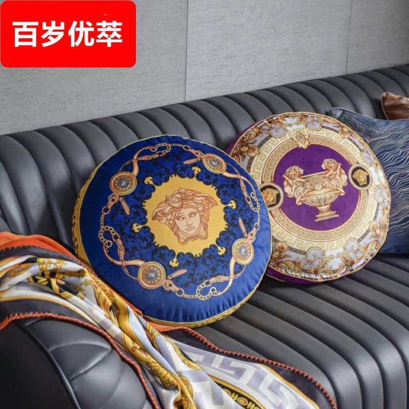 丽丝绒欧式双面印花圆形抱枕高档奖杯靠垫沙发家居圆形抱枕套