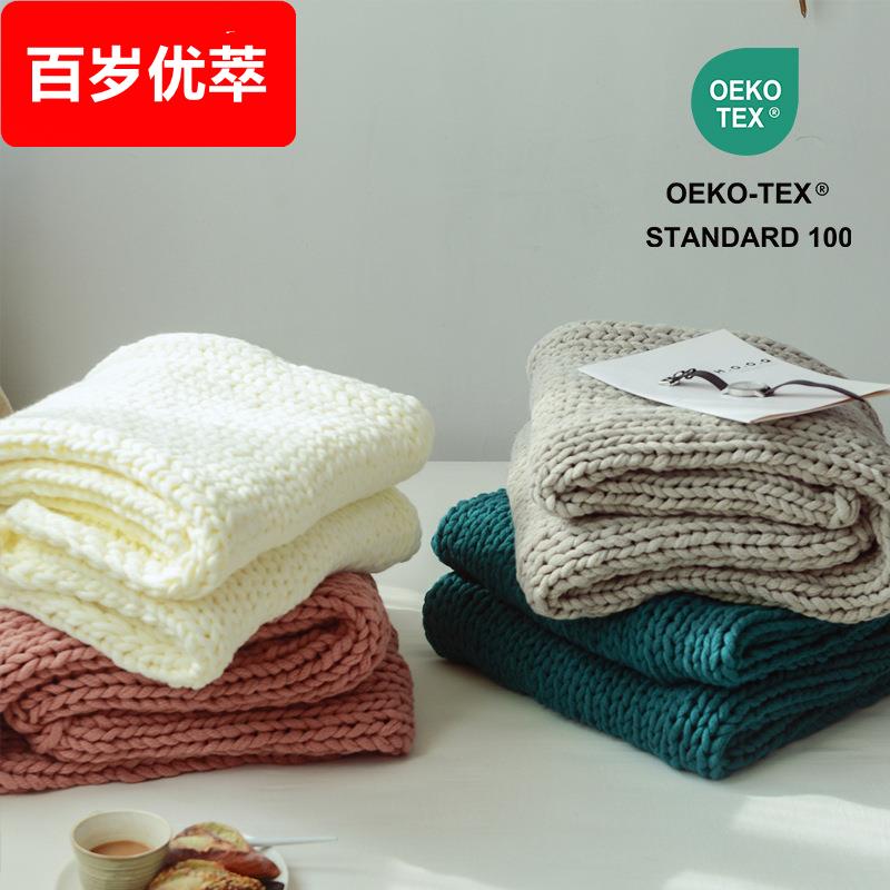 臻坊ins爆款粗线毯子手工编织针织毛线沙发巾盖毯摄影