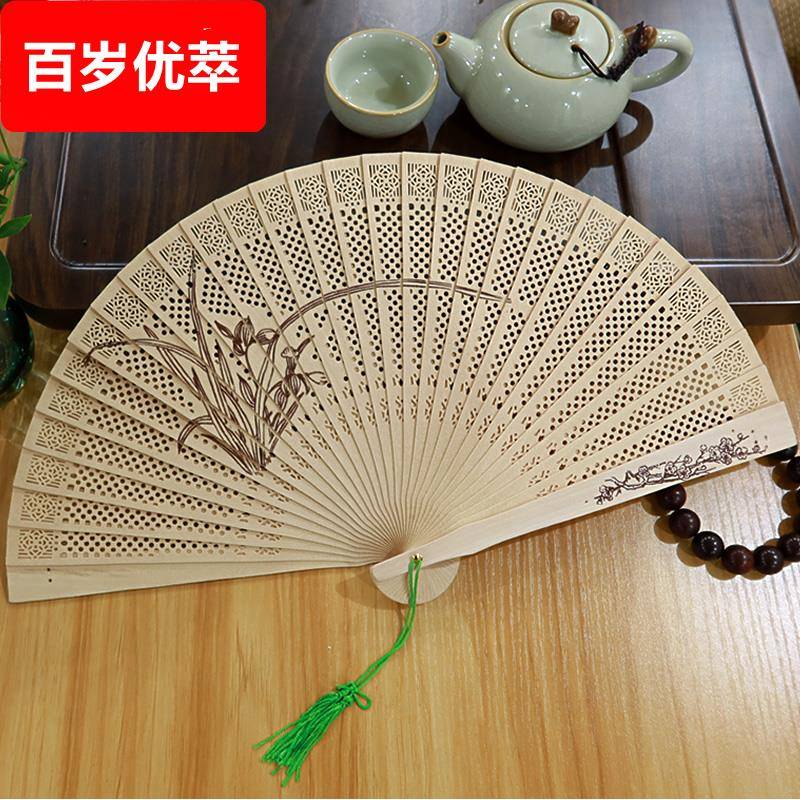 中国风苏州香木扇子檀香扇古风折扇女式檀木古典旗袍古扇汉服双面