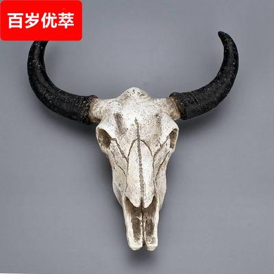 复古羊头牛头骷髅壁挂树脂工艺品圣诞装饰节日羊角魔法家居包邮