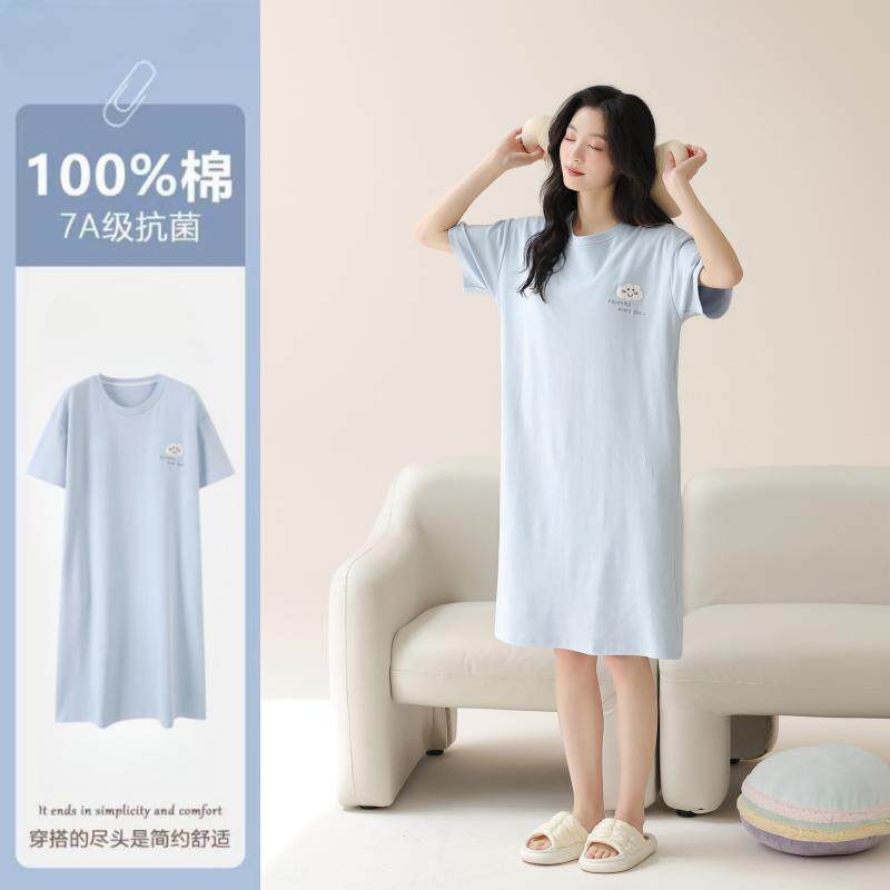 新款初子尼【7A抗菌】睡裙夏季女款纯棉短袖连衣裙宽松薄款家居服