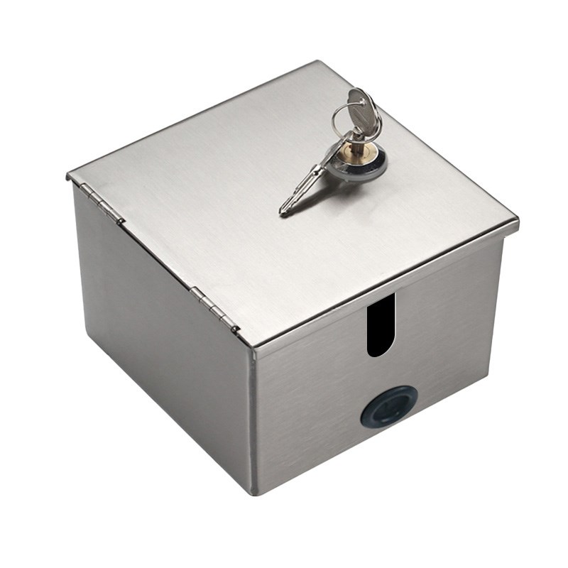 银行五孔插座不锈钢刚性防护盒铁白D色带锁插座锁盒防盗保护盒电