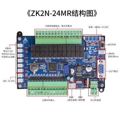 国产PLC兼容三菱FX2N领控ZBK简易工控板支持K型热电偶模拟量