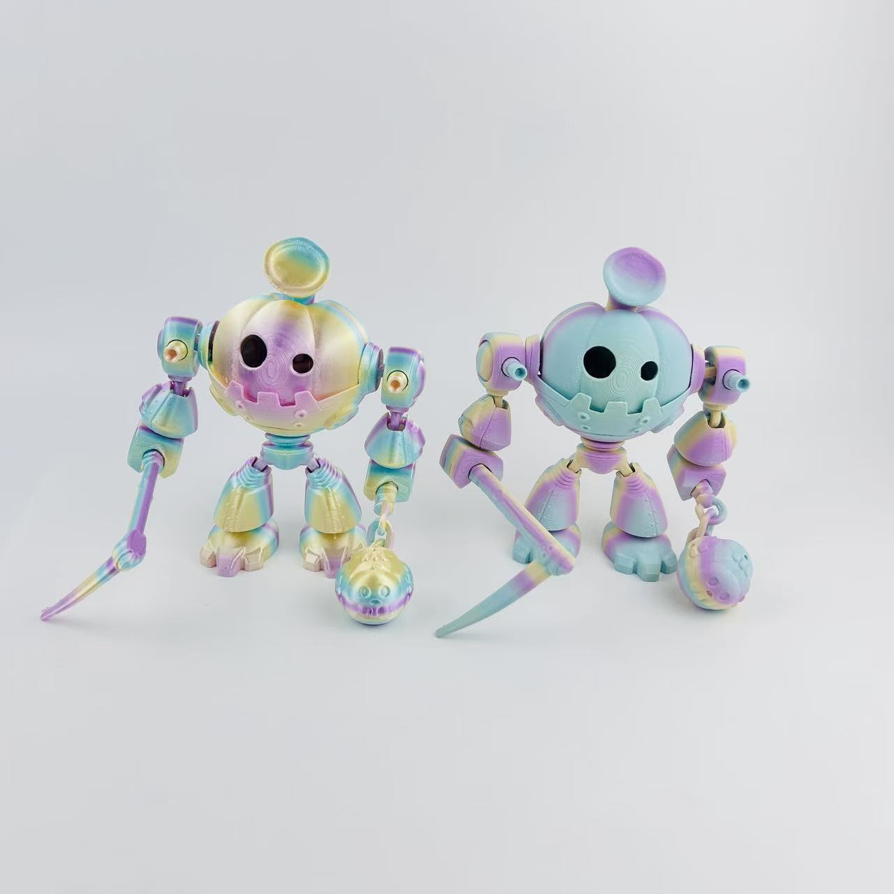 万圣节爆款南瓜组装机器人彩色镰刀新款骷髅头摆件3d打印玩具