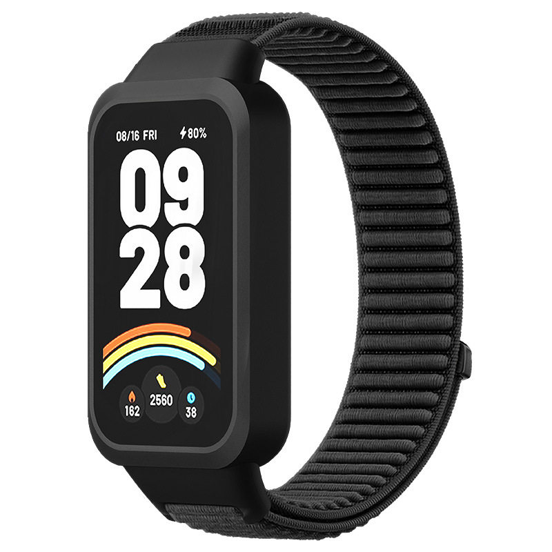 适用于小米9active编织一体替换表带红米手环3魔术贴透气柔软腕带