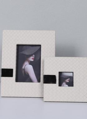 简约现代高端编织皮质相框摆台卧室床头柜书房桌面家居装饰品摆件