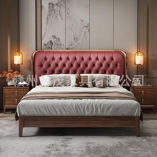 乌金木实木床软包高端大气轻奢主卧家用1米8双人床别墅新中式大床