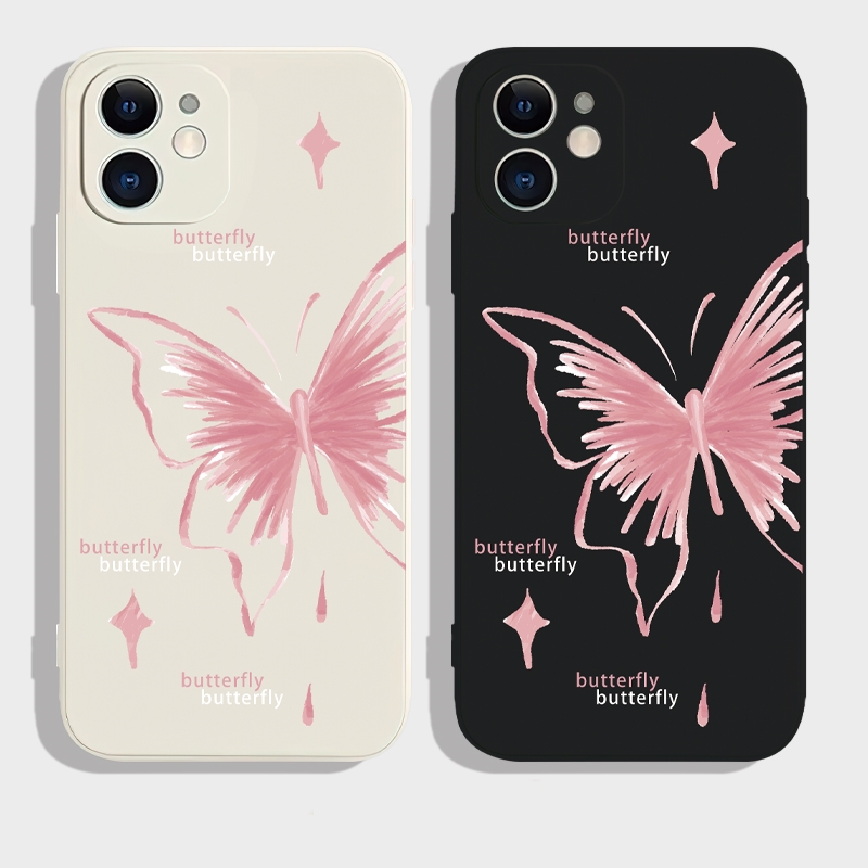 蝴蝶素描适用苹果17promax手机壳新款iPhone16/15硅胶17Pro镜头全包卡通14plus男女13mini情侣12防摔11保护套