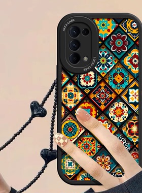 橙黄图腾带手链适用真我q2手机壳realme真我q2pro保护套q3/q3i/q3s/q3t/pro狂欢版新款女生q5/q5i/q5x/pro防