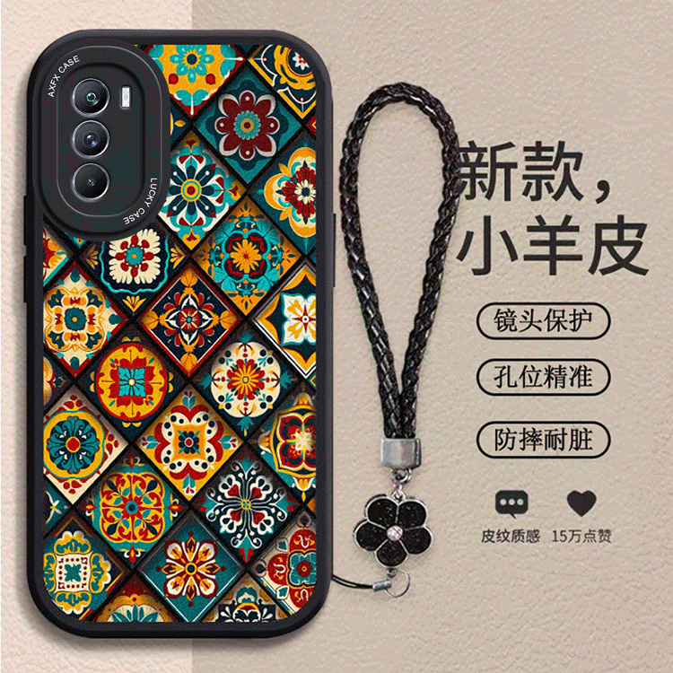 适用vivot1手机壳t1x保护套新款vivot2女全包t2x防摔vivo T1简约硅胶国风v2115t创意防滑维沃t橙黄图腾带手绳