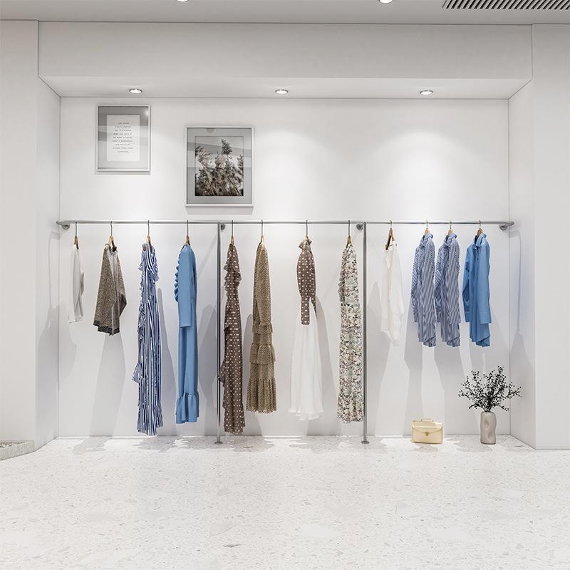 服装店展示架上墙不锈钢拉丝女装店侧挂陈列架服装架货架挂衣架子