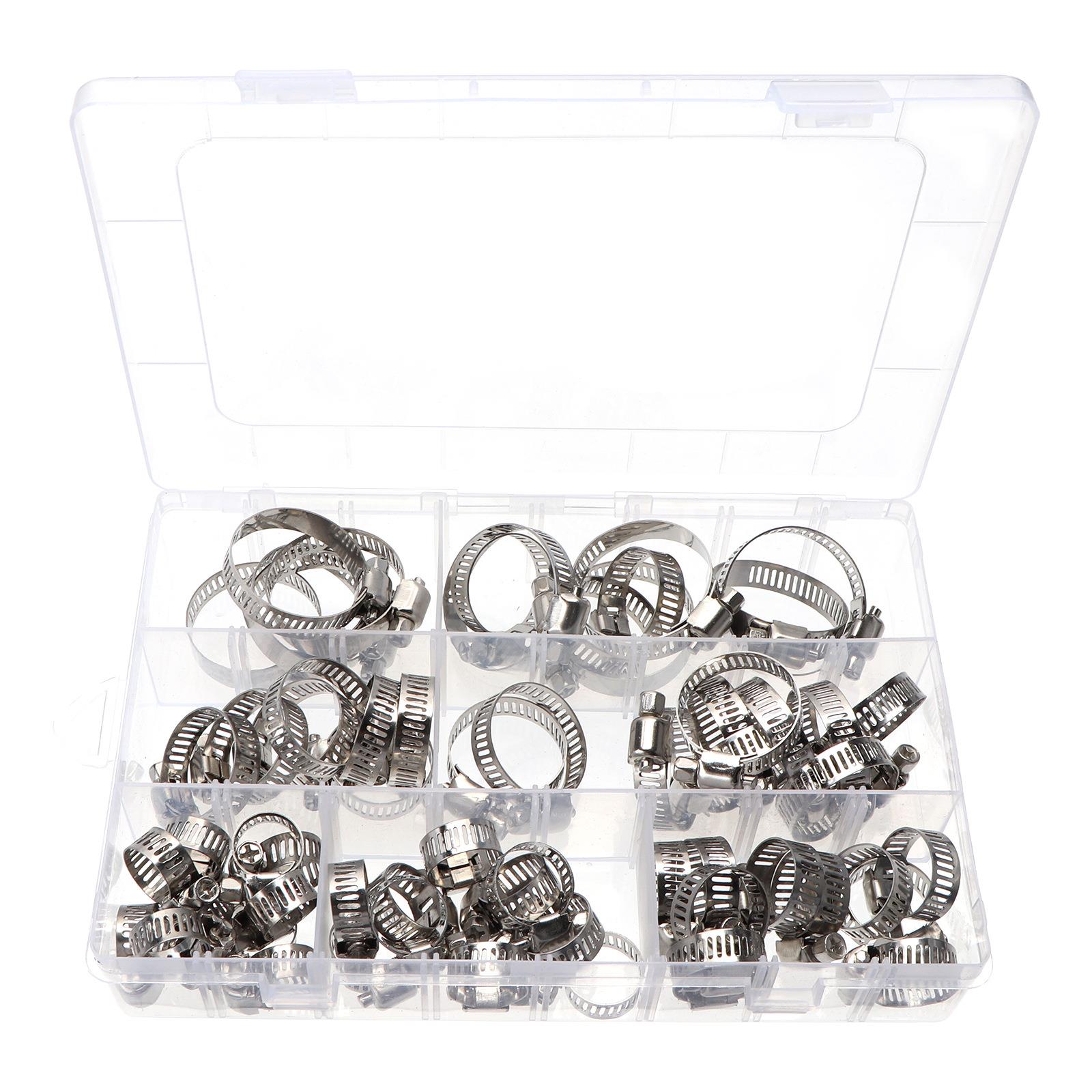 不锈钢美式喉箍60PCS盒装卡箍组合卡圈抱箍箍圈接头跨境货源