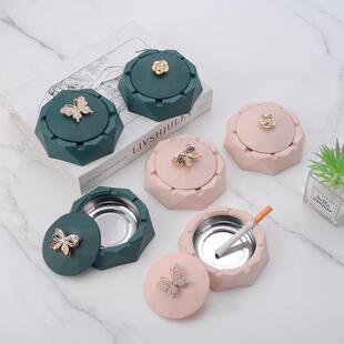 时尚家居烟灰缸个性创意不锈钢带盖防飞灰客厅家用酒店会所烟灰缸