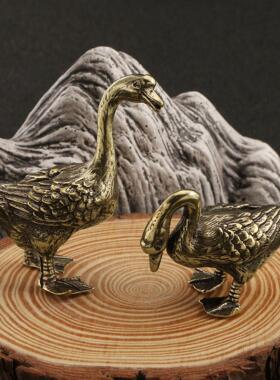 古铜工艺品古黄铜对鹅摆件茶席茶宠家居办公室装饰摆件收藏品