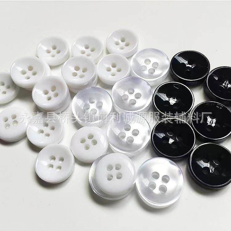 现货圆形珠光白黑色四眼2眼碗扣衬衫碗型纽扣扣子
