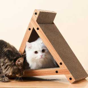 猫抓板猫窝磨爪板不掉屑 一体六面瓦楞纸耐抓猫咪玩具三角立式