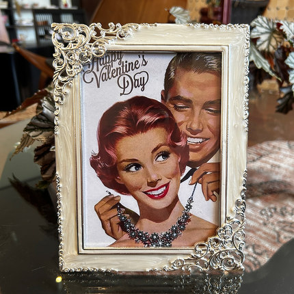 复古美式装饰相框摆台银白金属画框6/7寸婚纱照片框摆件情侣相架