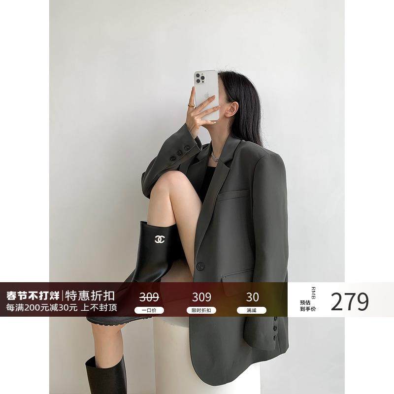 周淼ZHOUMIAO 2024春秋新款高级设计感女士黑色休闲小西装外套女