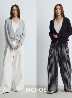 IACHOE早秋针织开衫外套  假两件V领毛衣 冷淡系高级感上衣针织衫