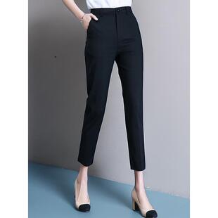裤 子小个子八分烟管裤 女春秋冬季 直筒职业裤 2024新款 黑色九分西装