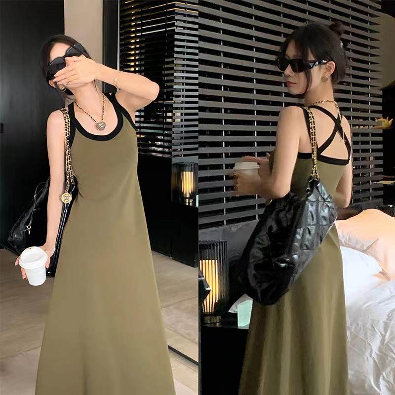 EKOOL定制【垂感纸片人】 带胸垫吊带裙长款女夏无袖背心连衣裙子