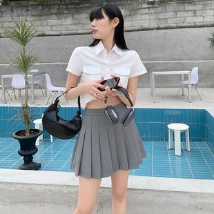 MGHG百褶裙女早春新款半身裙女高腰短裙jk学院风西装裙超火a字裙