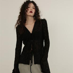 衬衣女性感辣妹针织上衣打底百搭系带女时髦 衬衫 洛边 精纺羊毛