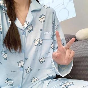 日系吉伊卡哇chiikawa睡衣女春秋季 可爱小八家居服夏 纯棉长袖 长裤
